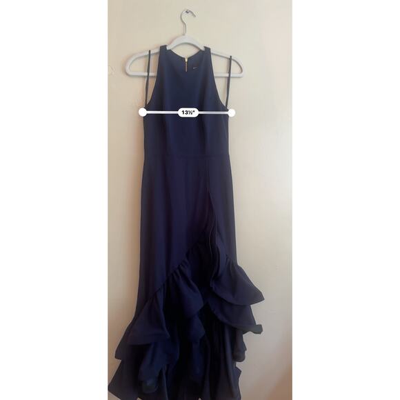 BETSY & ADAM navy Ruffle gown prom Hem Dress size 6P - Picture 4 of 8